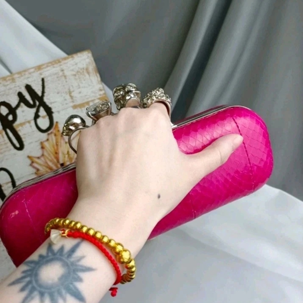 Alexander Mcqueen Pink Python Knuckle Box Clutch … - image 5